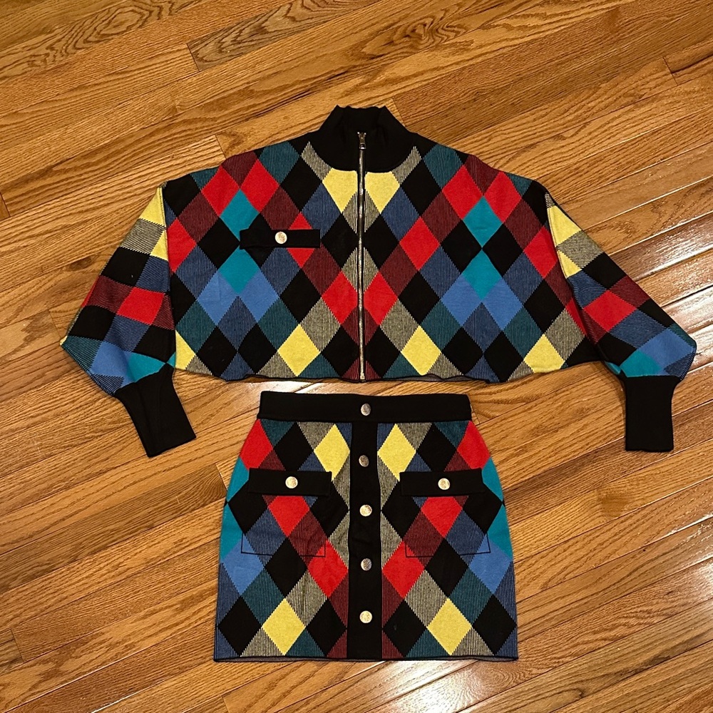 AKIRA Multicolor Argyle Zip-Up Jacket